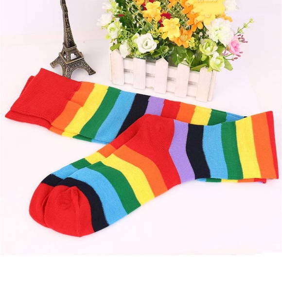 Women Striped Stockings Rainbow Colorful Socks Over the Knee Warm Socks NEW - Picture 2 of 7